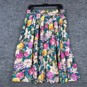 Vintage 80s Floral Pleated Midi Skirt 30" Waist Modern Size 10